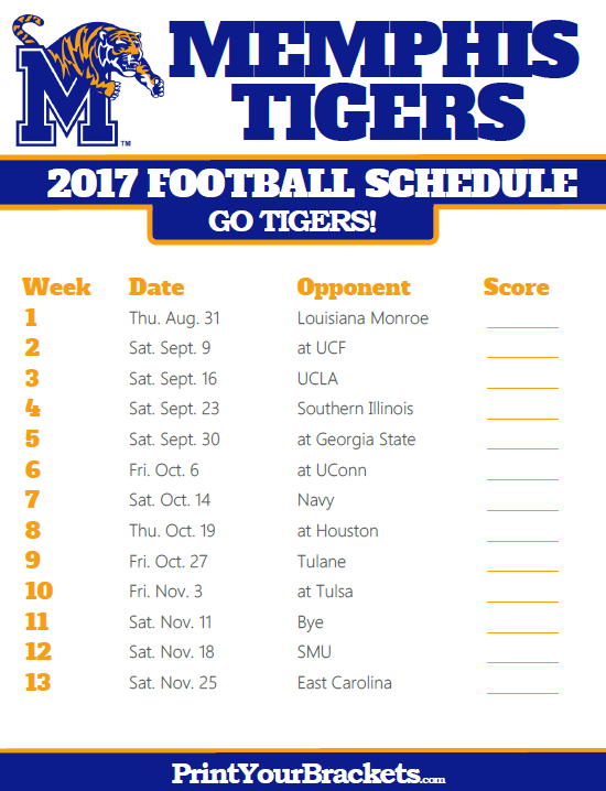 University Of Memphis Football Schedule Printable - Printable Schedule