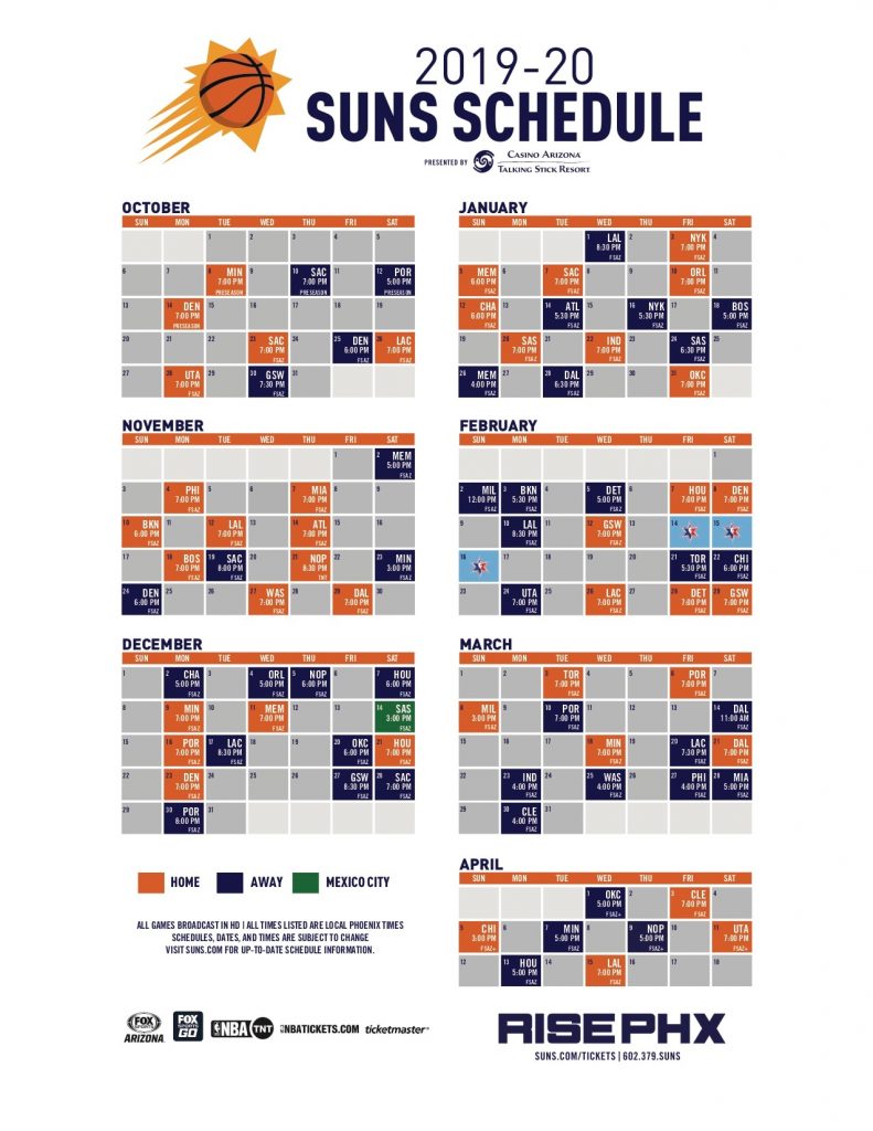 Phoenix Suns Schedule Printable Printable