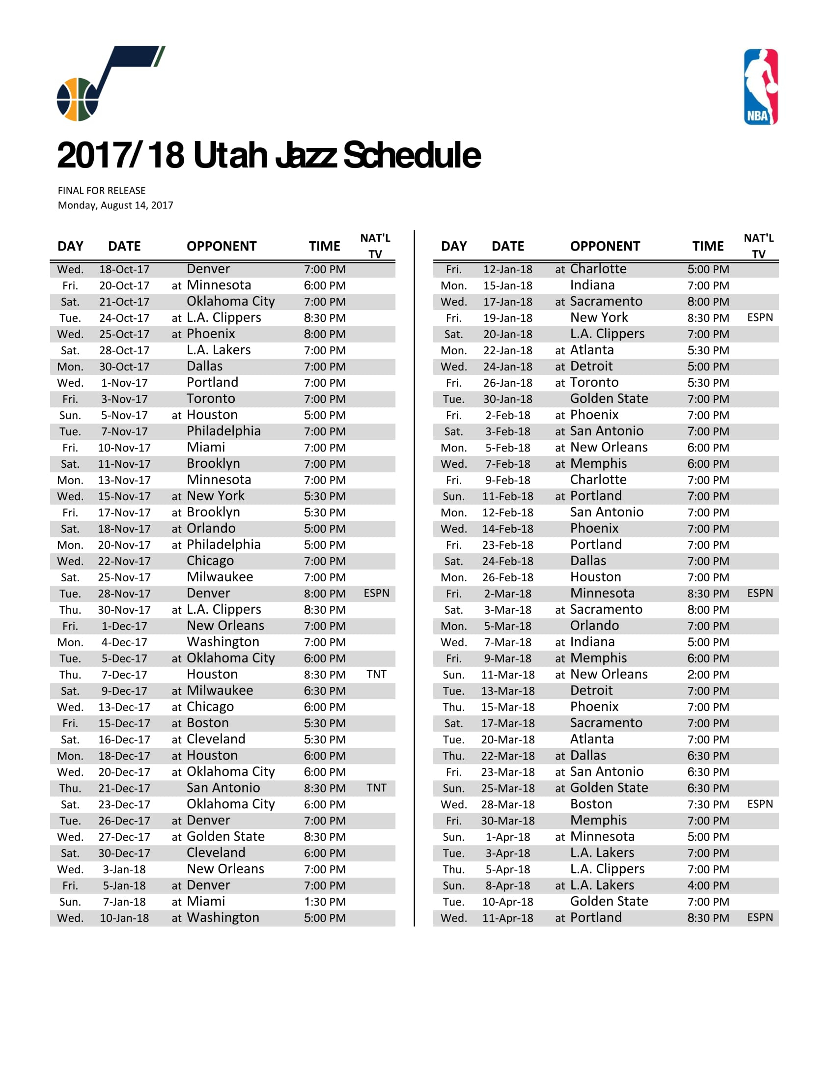 Utah Jazz Schedule 2021 20 Printable PrintableSchedule Printable Schedule