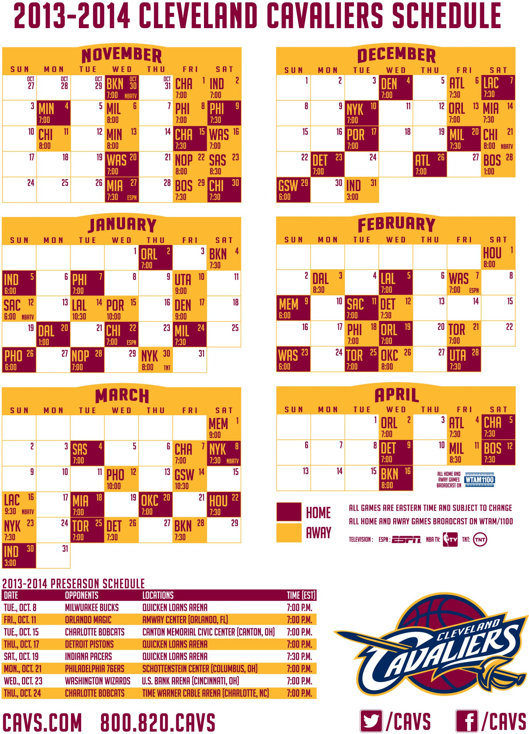 Cleveland Cavaliers Schedule Printable Printable Schedule