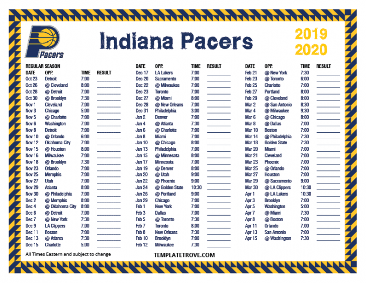 Printable 2019 2020 Indiana Pacers Schedule | Printable Schedule