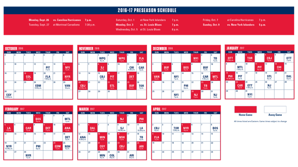 Capitals Printable Schedule