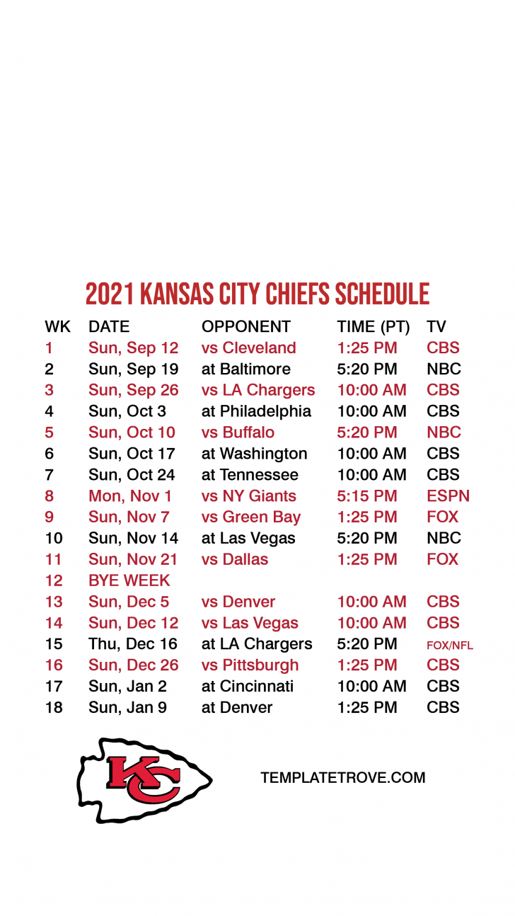 Kc Chiefs Schedule 2021 2022 Printable Chiefs Printable Printable