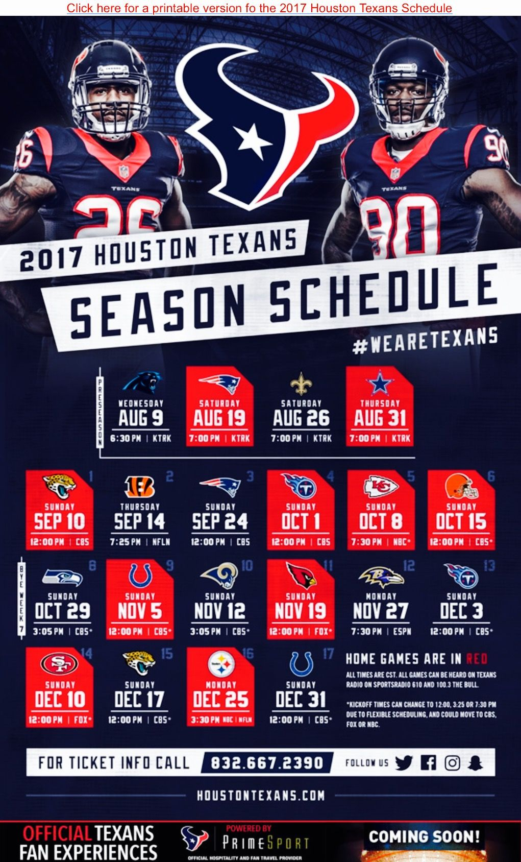 Houston Texans Printable Schedule Printable Schedule