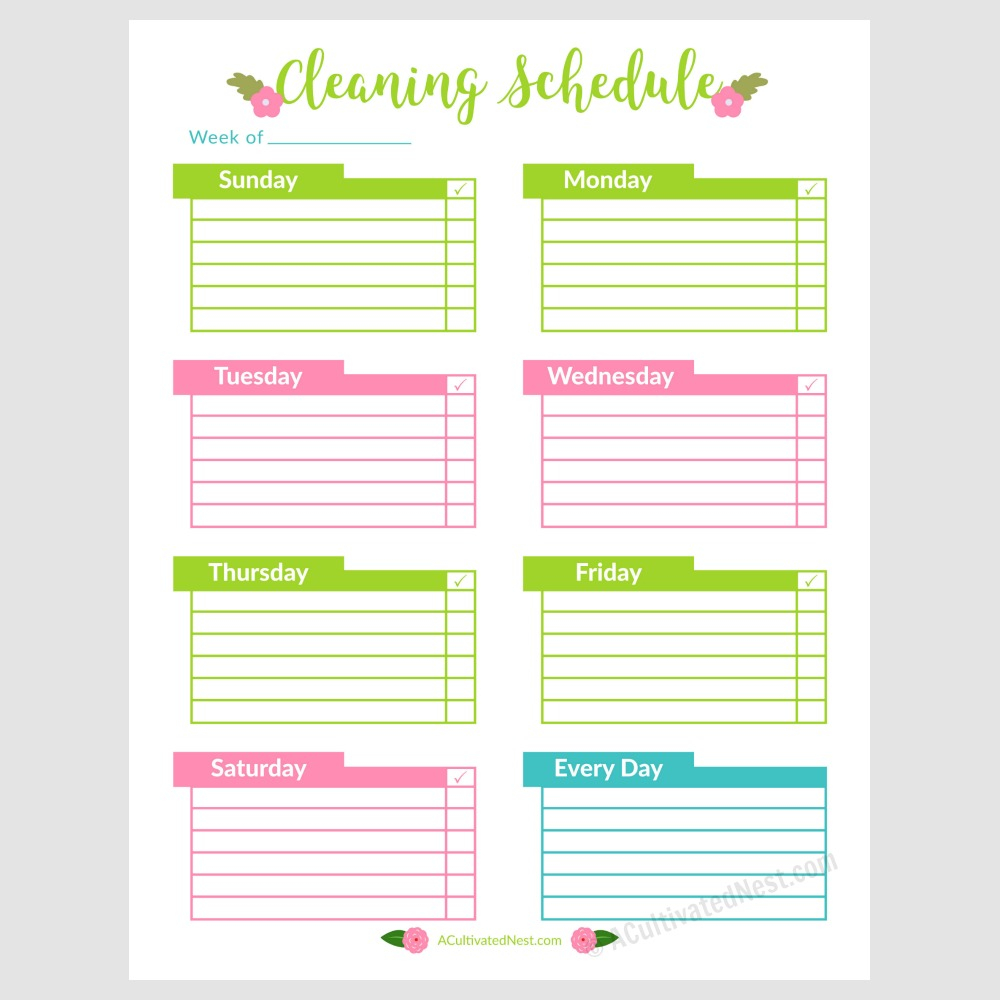 Printable Weekly Cleaning Schedule A Cultivated Nest