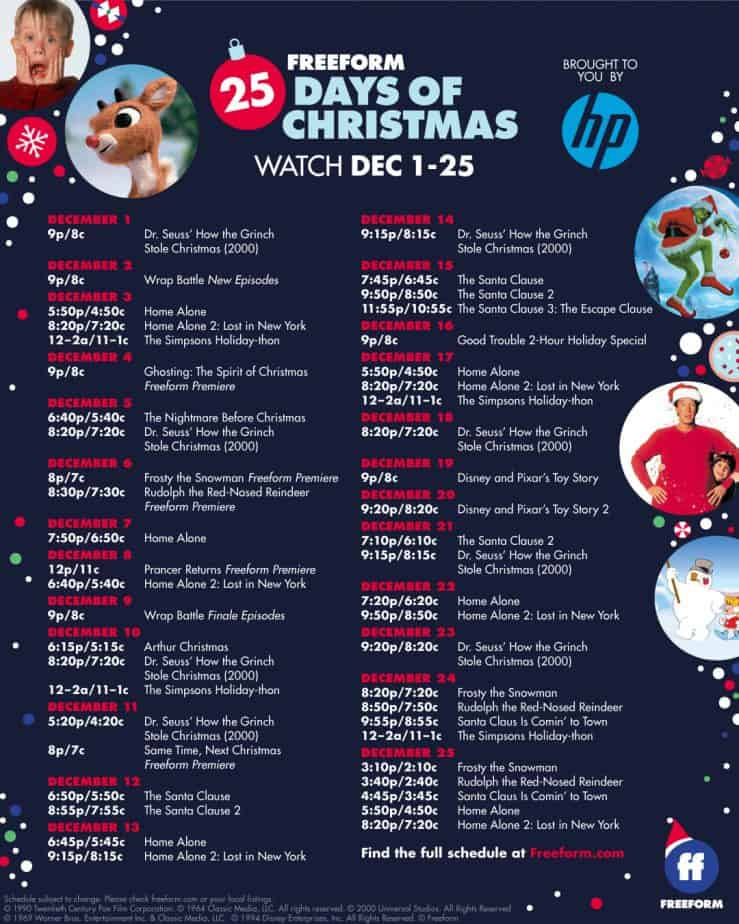 Freeform Christmas Schedule Printable Schedule