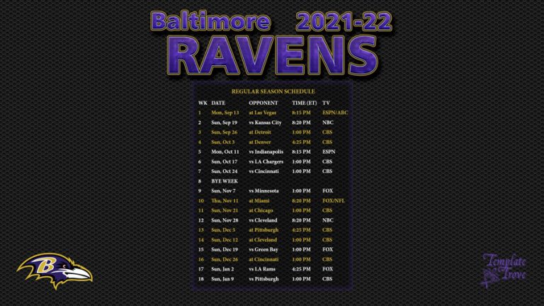 2021 2022 Baltimore Ravens Wallpaper Schedule | Printable Schedule