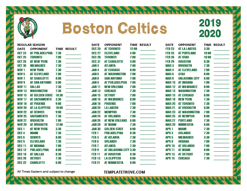 Printable 2019 2020 Boston Celtics Schedule 1 