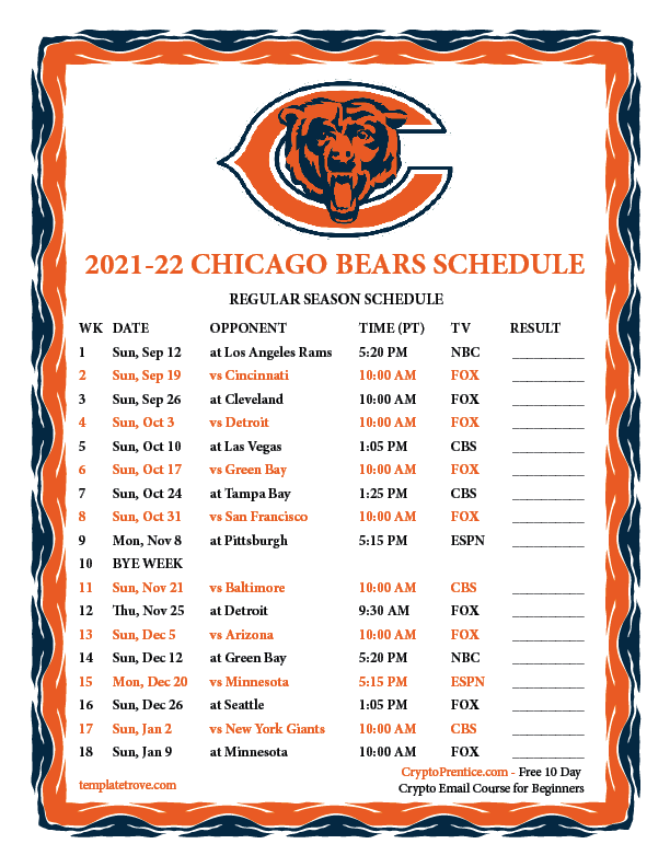 Chicago Bears Tv Schedule 2022 Printable Printable Schedule