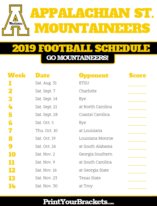 Appalachian State Football Schedule 2022 Printable - Printable Schedule