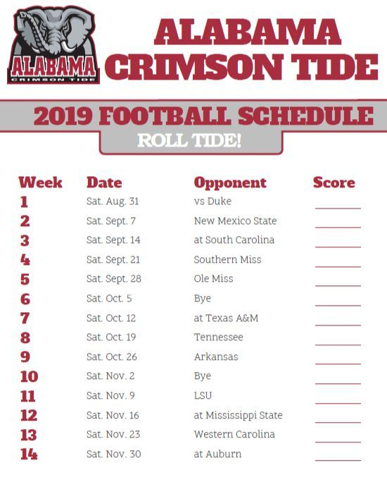 2022-2023 Alabama Football Helmet Schedule Printable - Printable Schedule