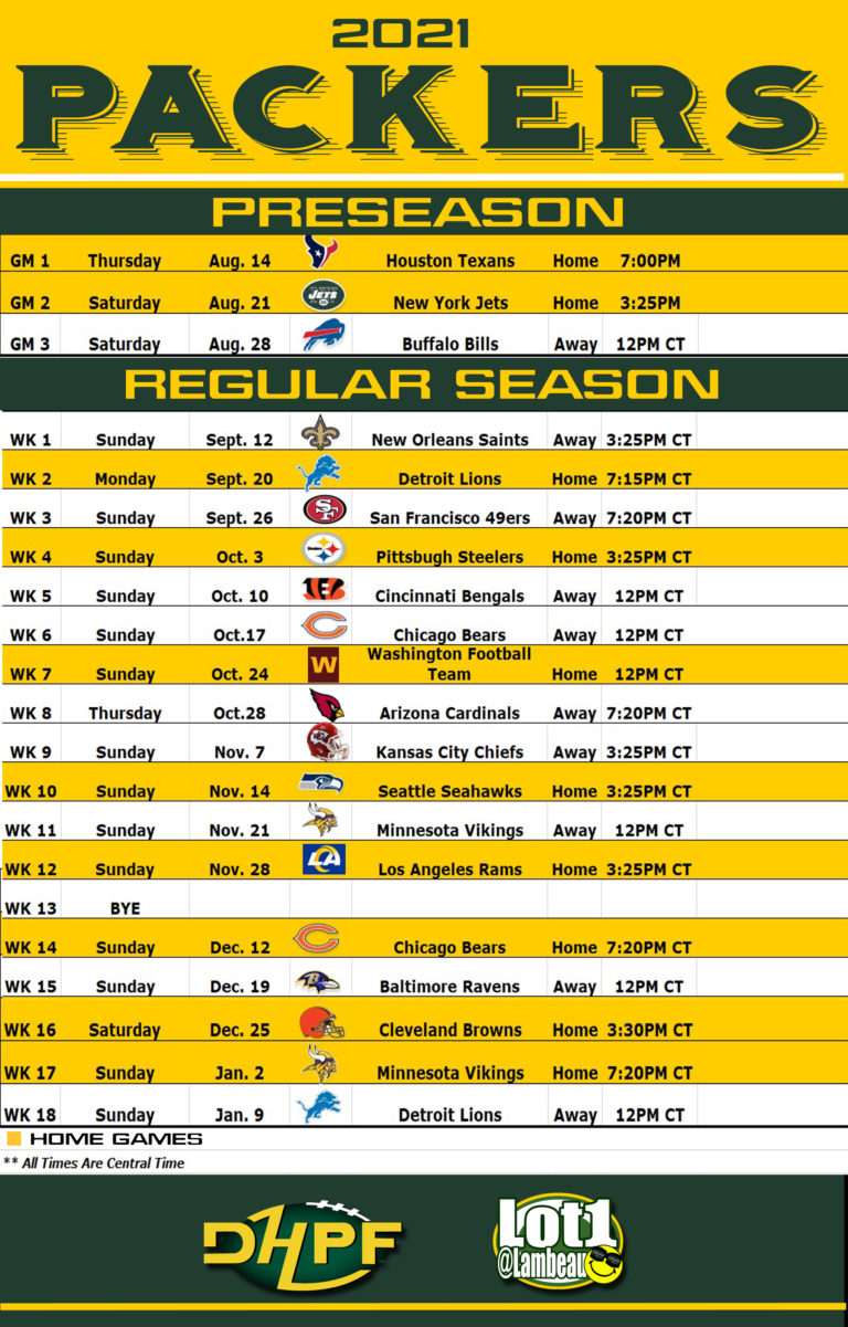 Packers Printable Schedule