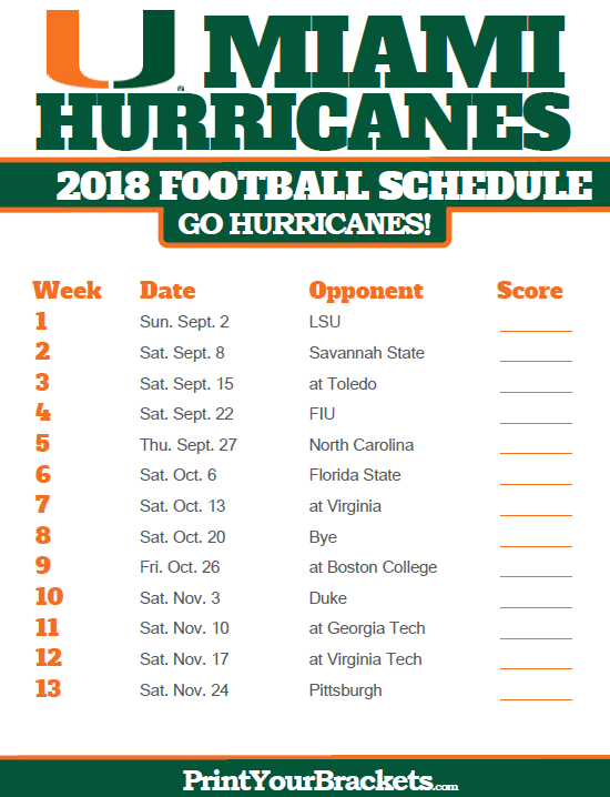 Miami Hurricanes 2022 Football Schedule Printable Printable Schedule