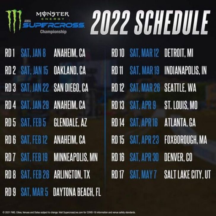 Printable 2022 Monster Energy Supercross Tv Schedule Printable Schedule