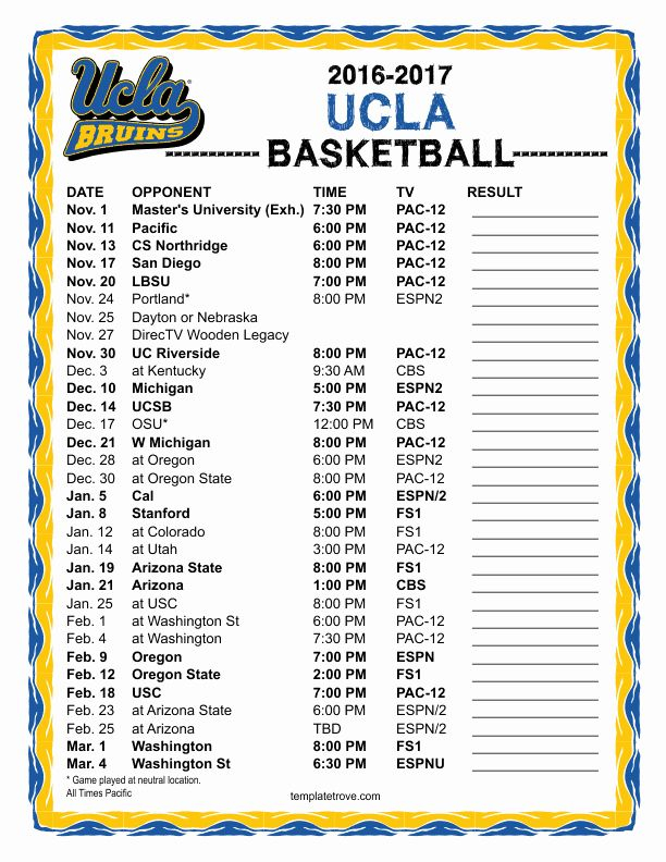 Basketball Schedule Template Awesome Printable 2016 2017 