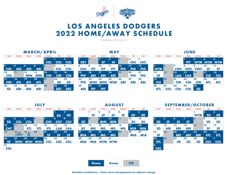 MLB Dodgers Announce 2022 Preliminary Schedule By Rowan Printable