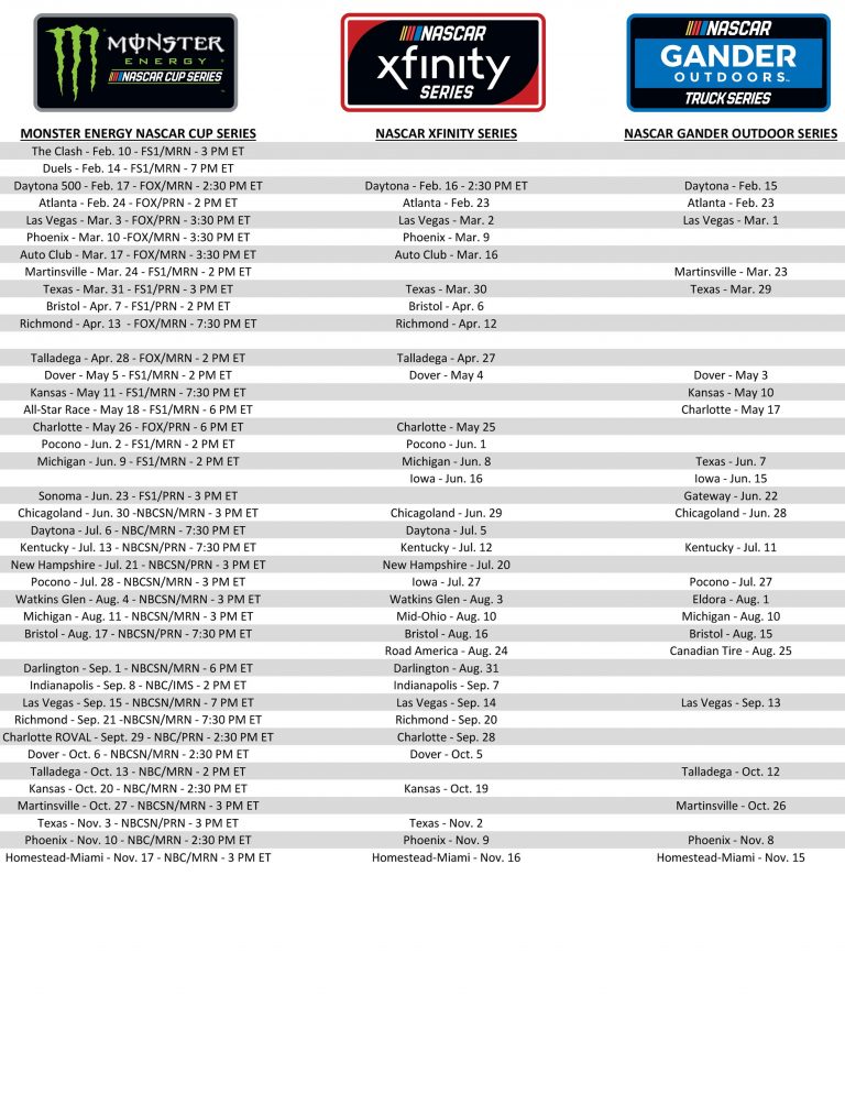 Printable Nascar Schedule That Are Joann Printable Schedule