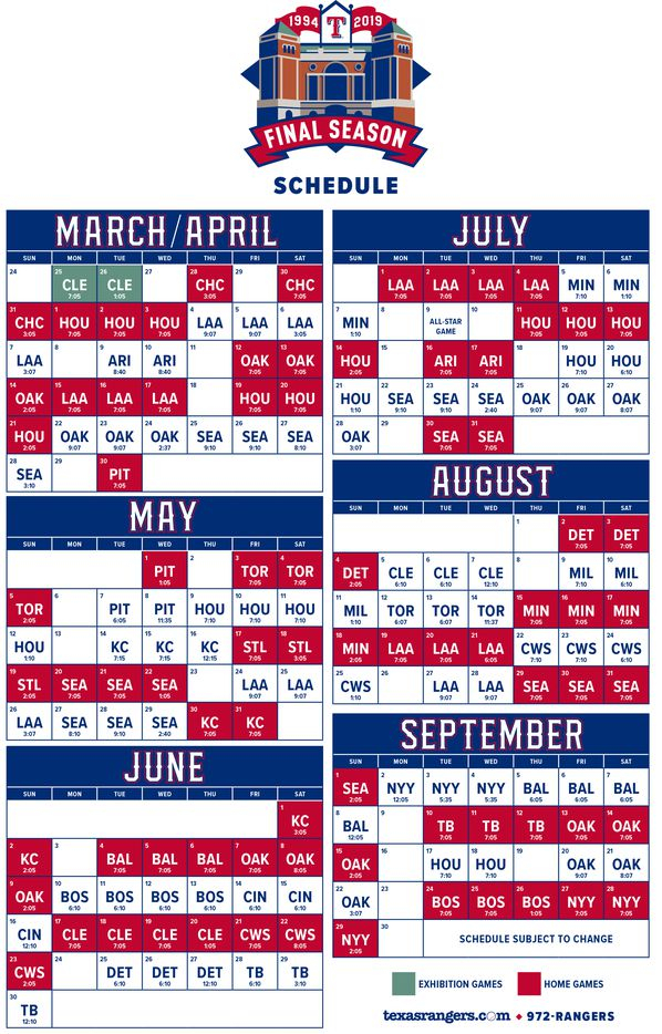 Printable Texas Rangers 2022 Schedule Printable Schedule