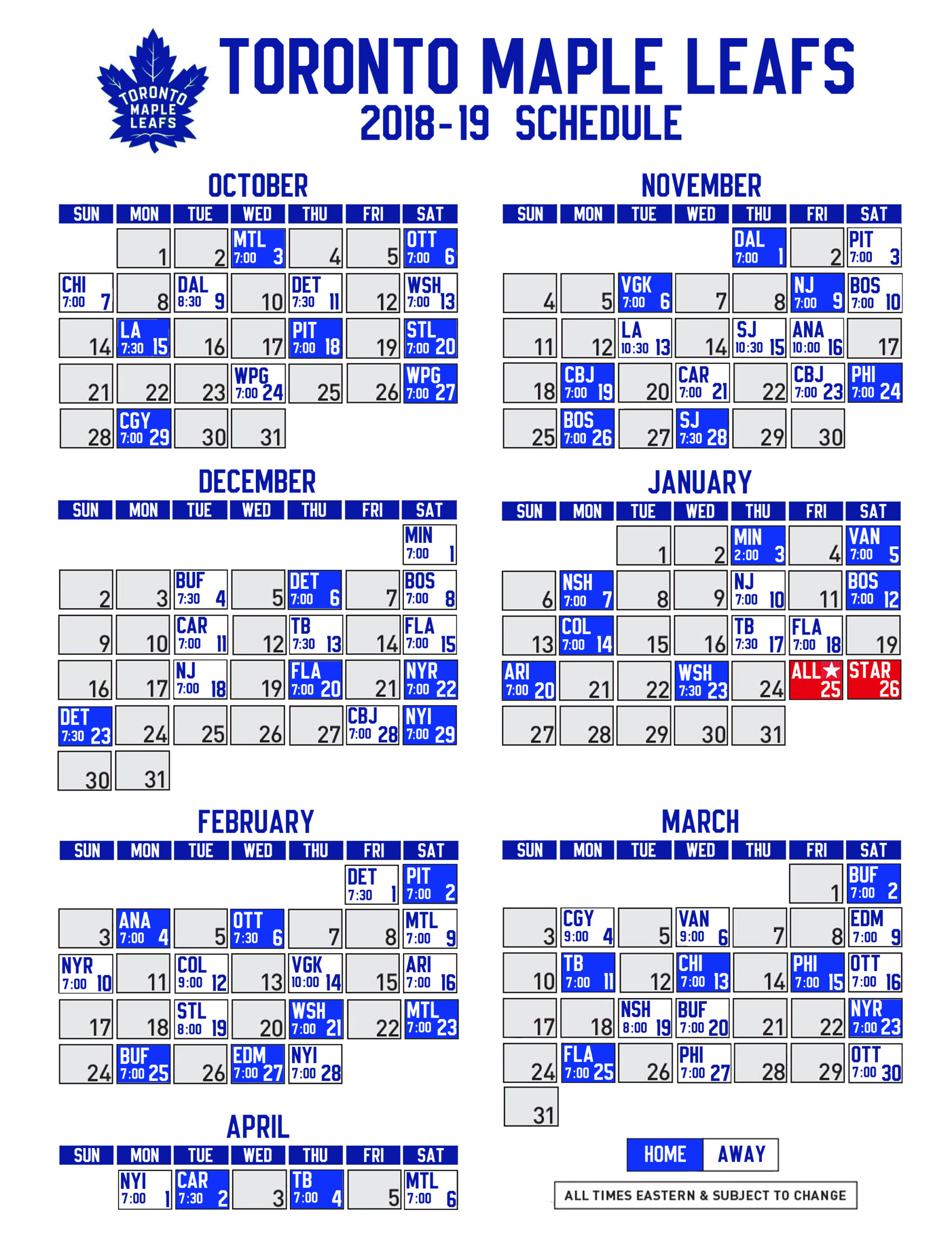 Toronto Maple Leafs 20212022 Printable Schedule Printable Schedule